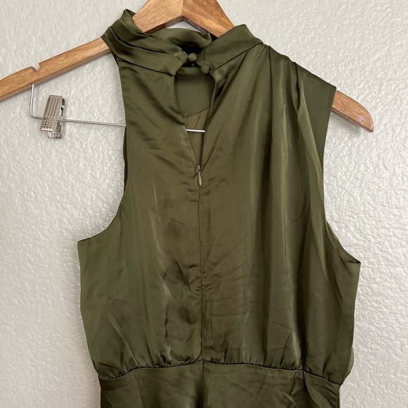 NWOT Distinctive Charm Olive Green Satin Asymmetrical Midi Dress - Picture 5 of 9